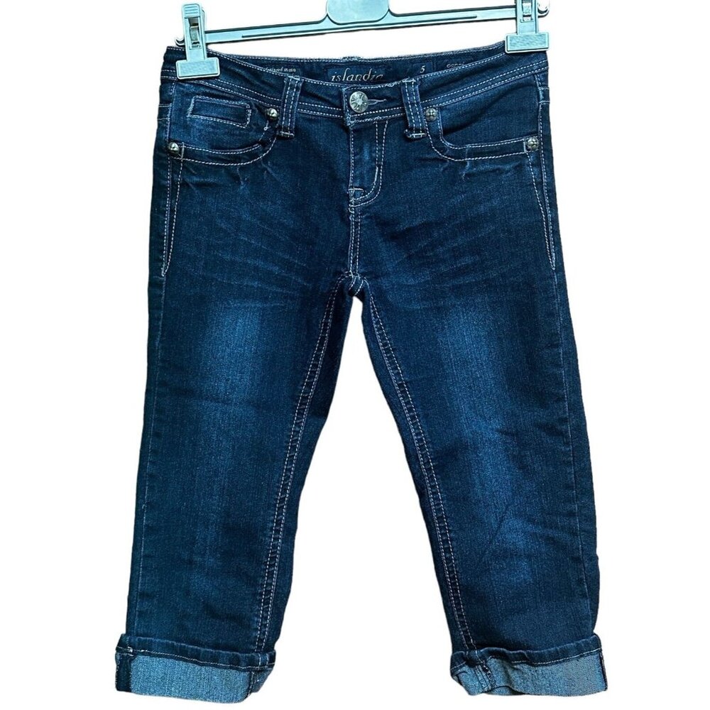Islandia Capri Jeans Women's 5 Cuffed Stretch Comfort Embellished Flap Pockets‎